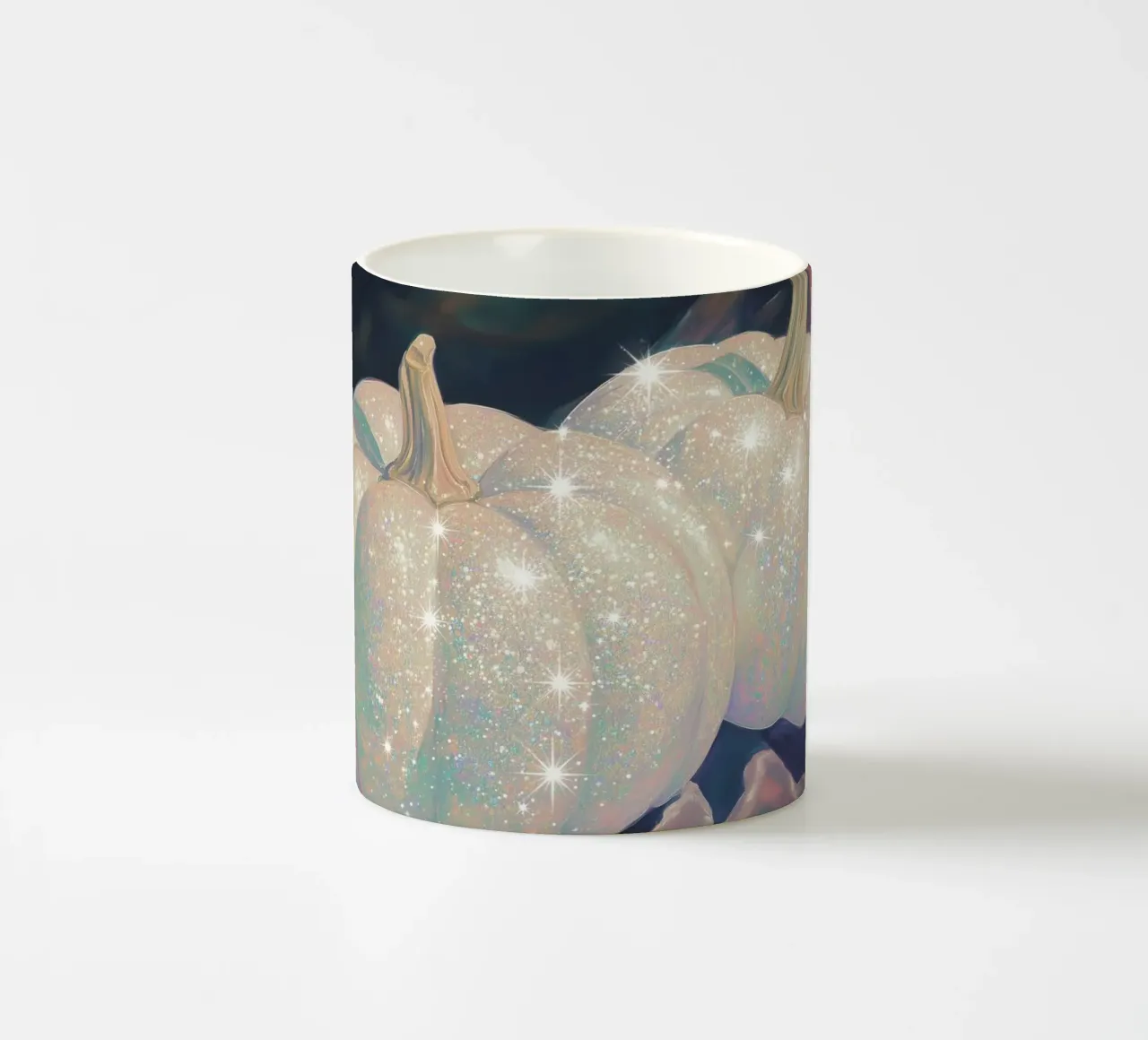Glittering White Pumpkins ceramic mug by Melloi Art Print