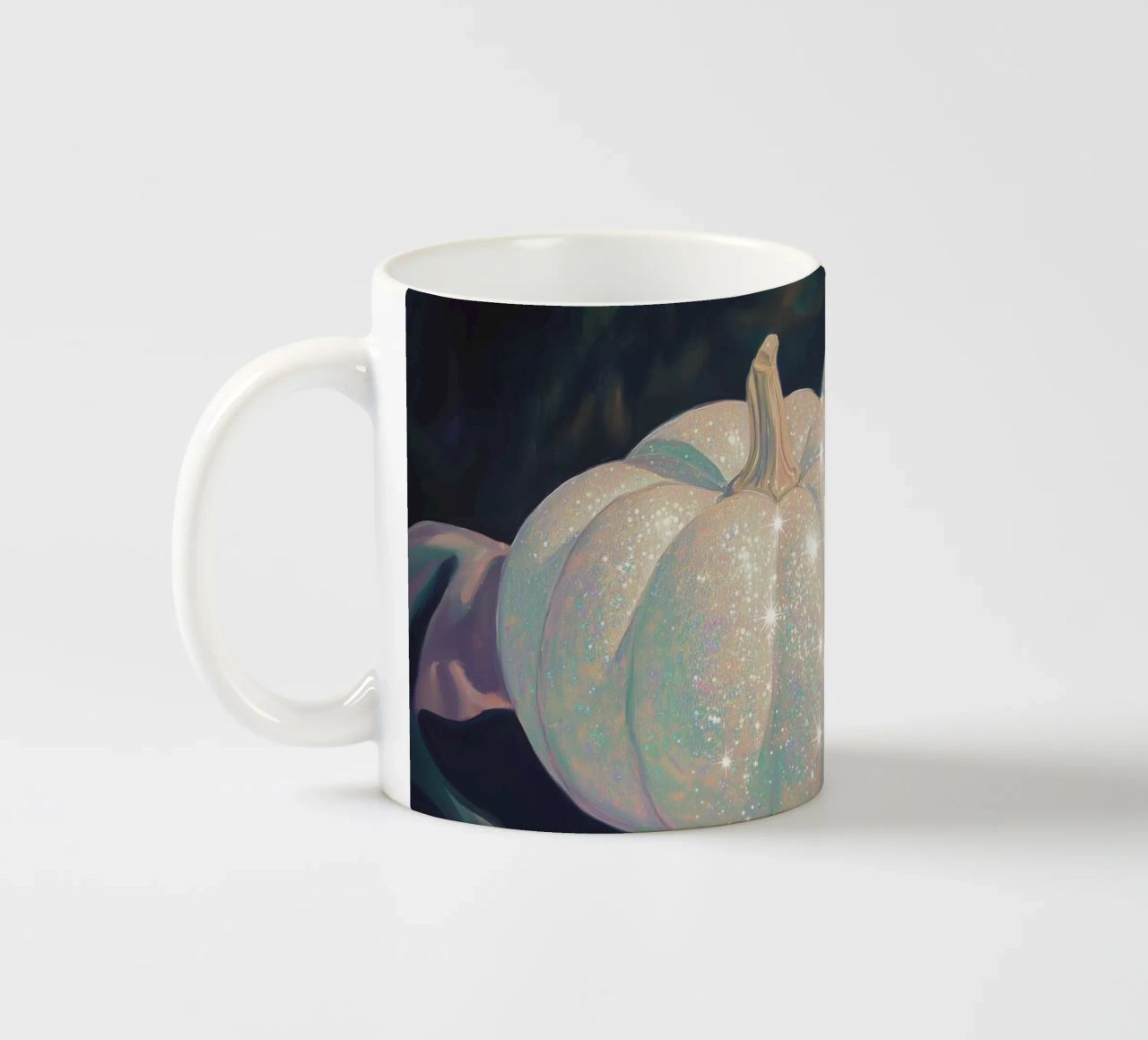Zucche bianche scintillanti tazza in ceramica da Melloi Art Print