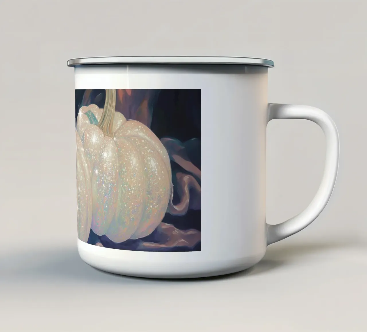 Glittering White Pumpkins enamel mug by Melloi Art Print