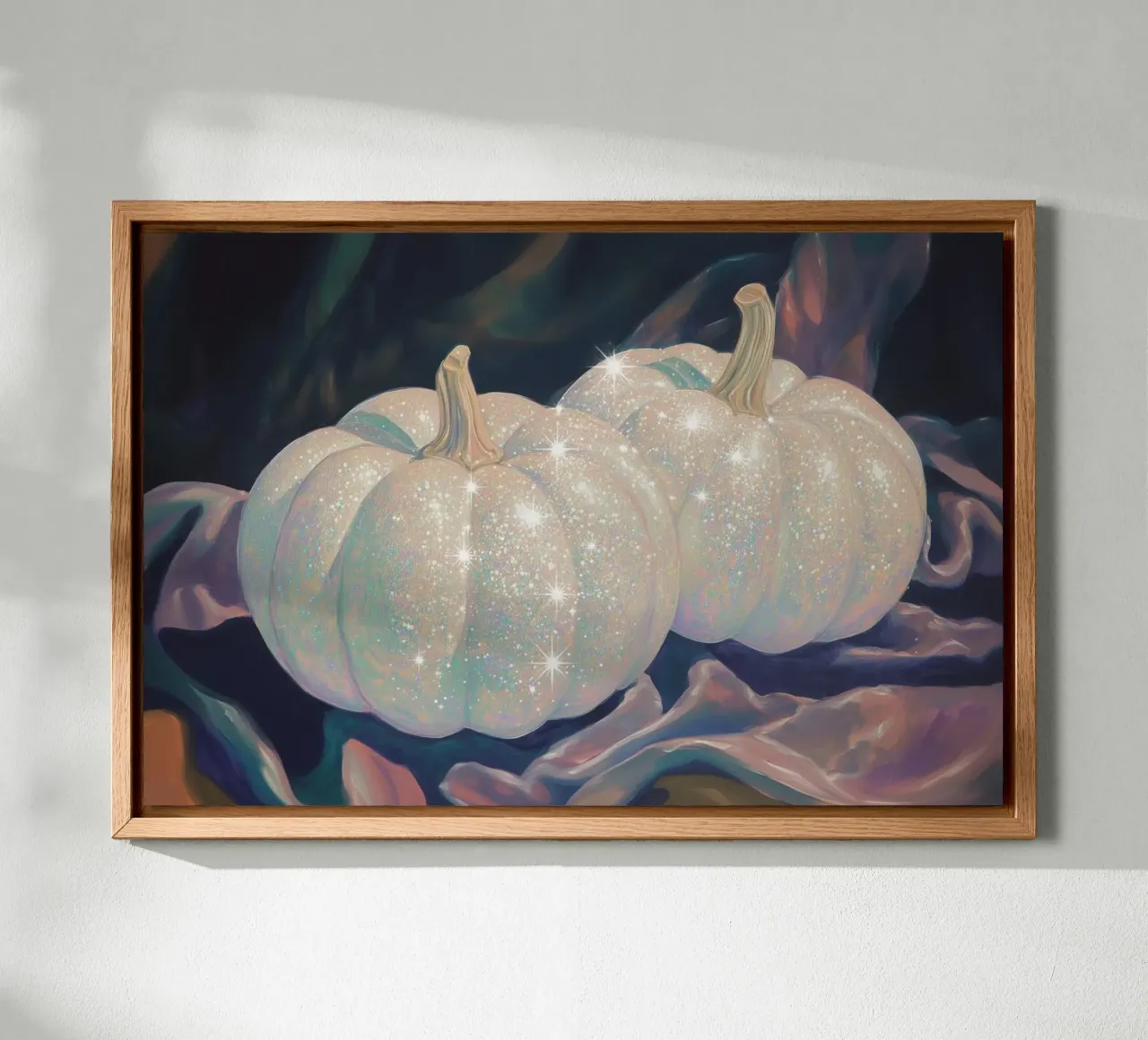 Zucche bianche scintillanti tela con Cornice a cassetta da Melloi Art Print