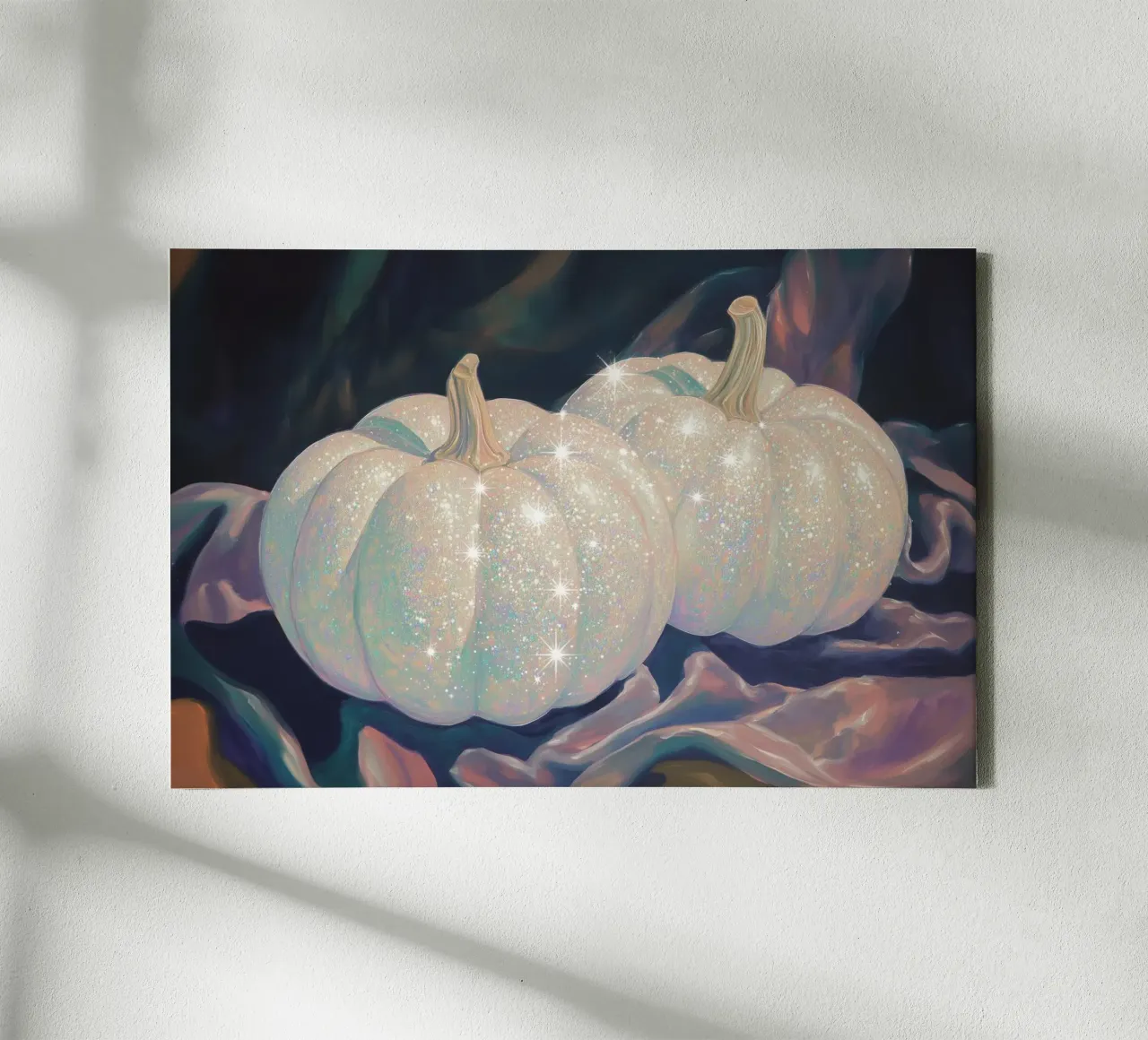 Zucche bianche scintillanti tela con Cornice a cassetta da Melloi Art Print