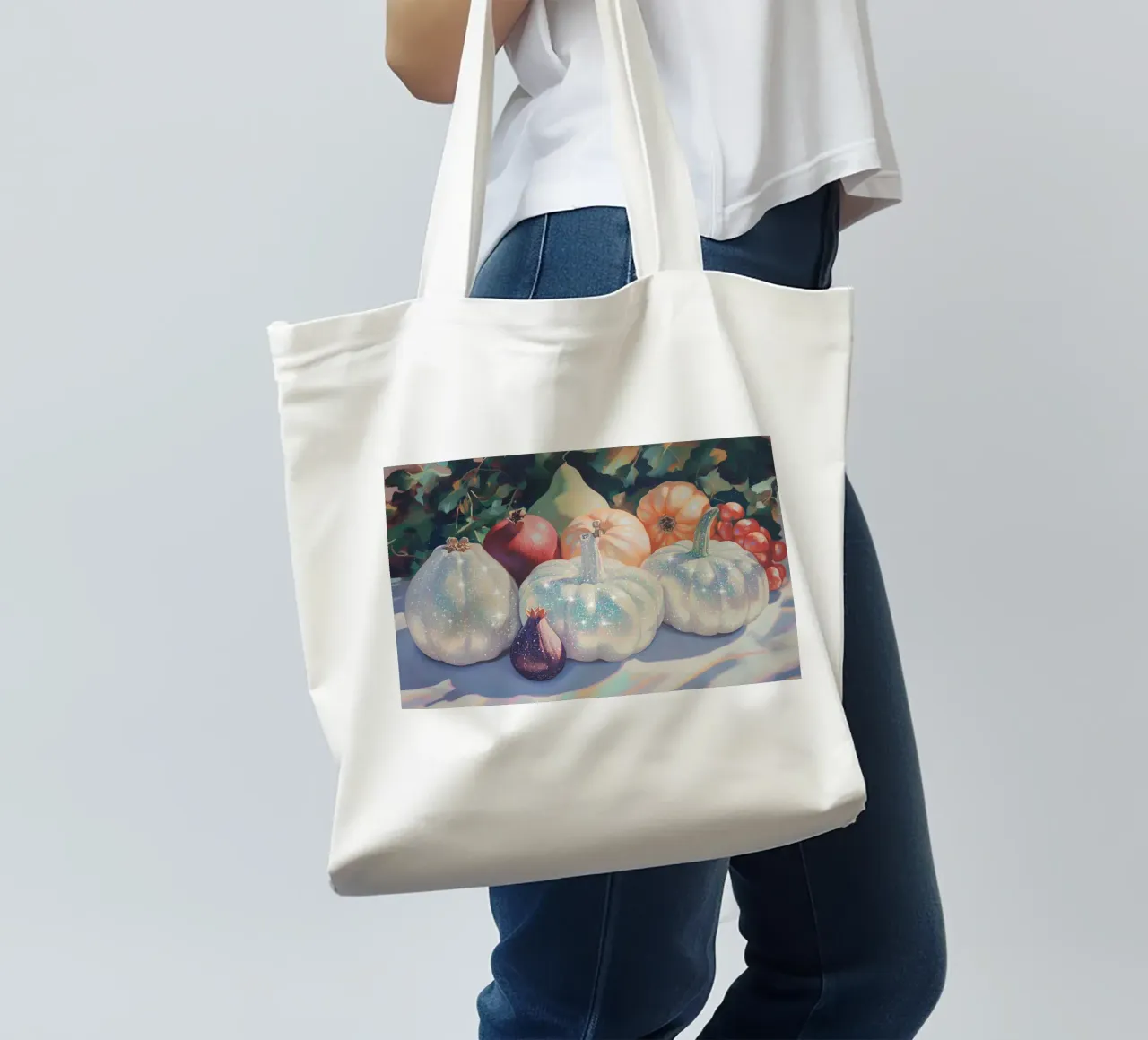Herfstoogst met glitterpompoenen jute draagtas van Melloi Art Print