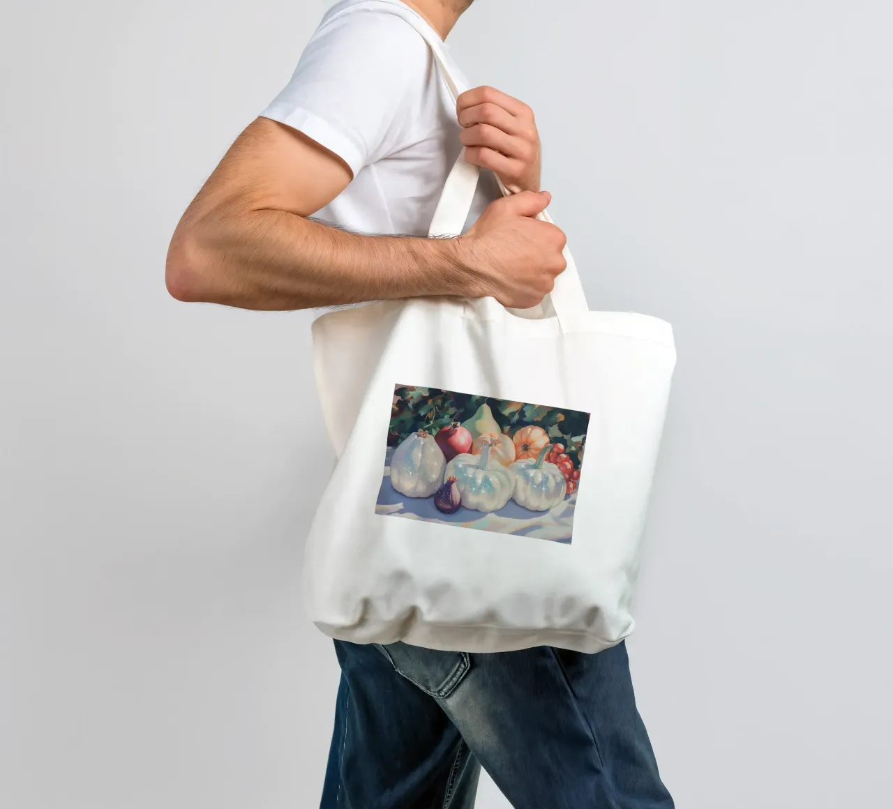 Herfstoogst met glitterpompoenen jute draagtas van Melloi Art Print