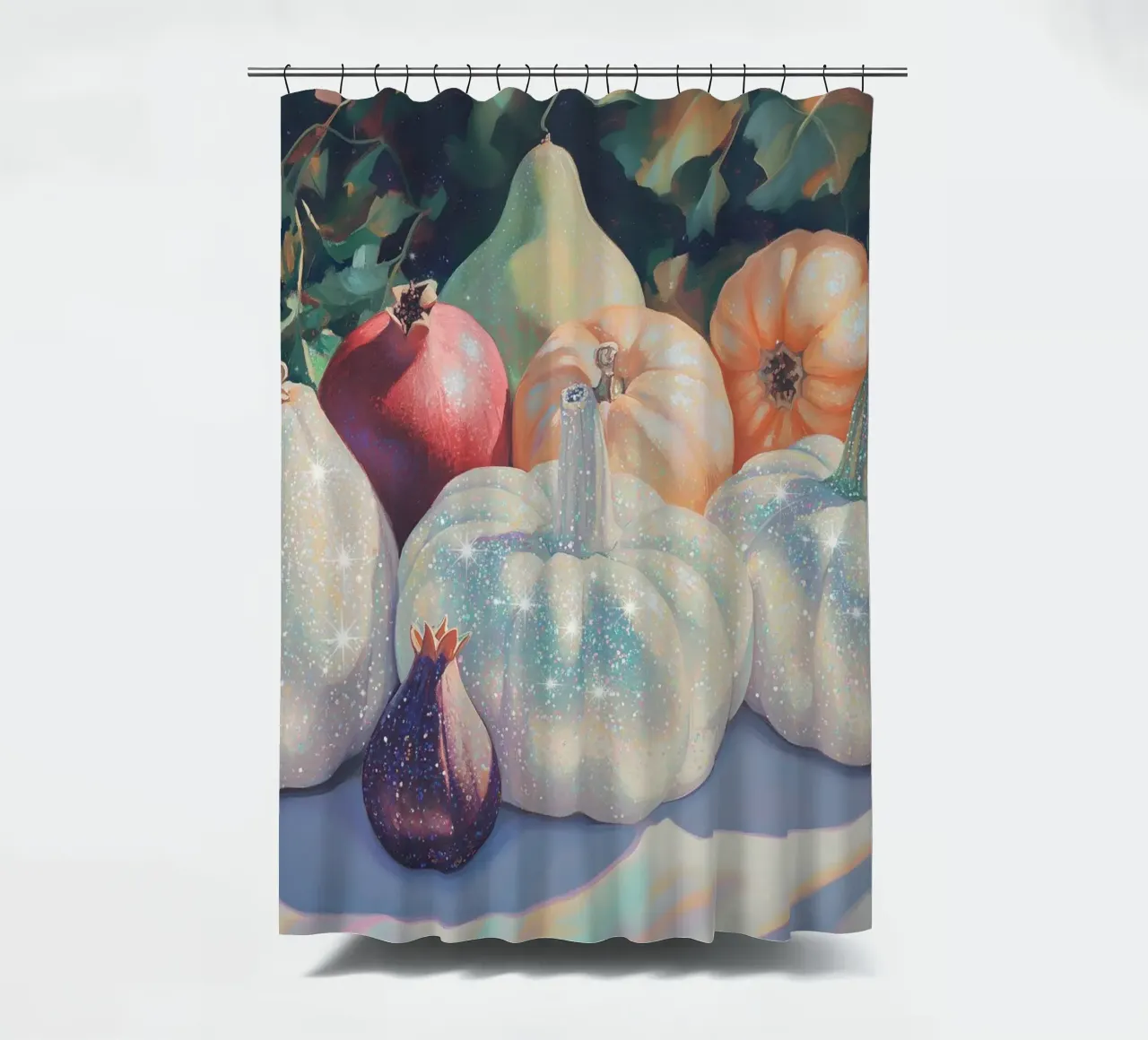 Raccolta autunnale con zucche scintillanti tenda da doccia da Melloi Art Print