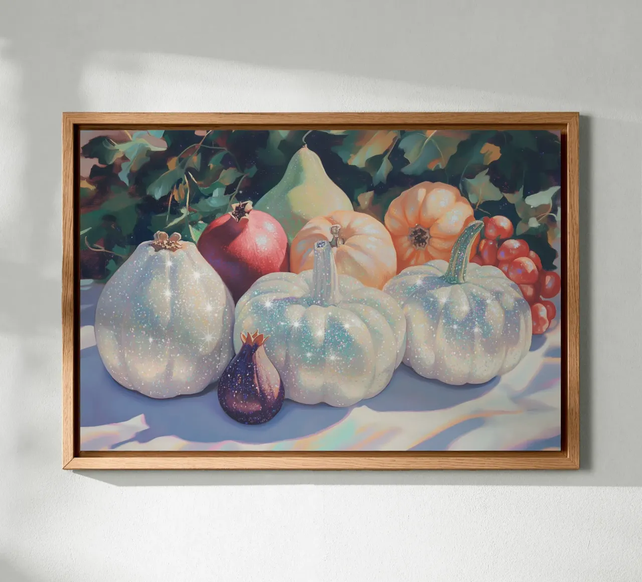 Raccolta autunnale con zucche scintillanti alluminio dibond da Melloi Art Print
