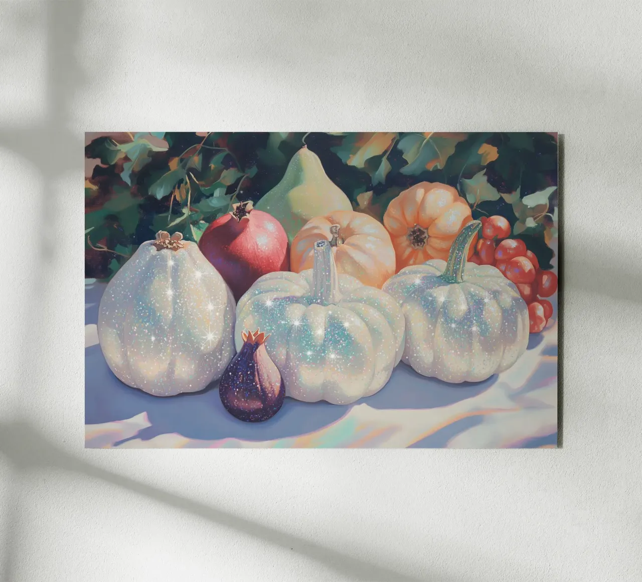 Raccolta autunnale con zucche scintillanti alluminio dibond da Melloi Art Print
