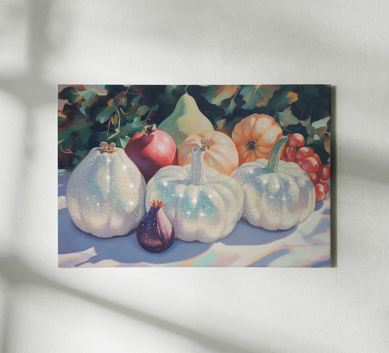 Raccolta autunnale con zucche scintillanti tela con Cornice a cassetta da Melloi Art Print