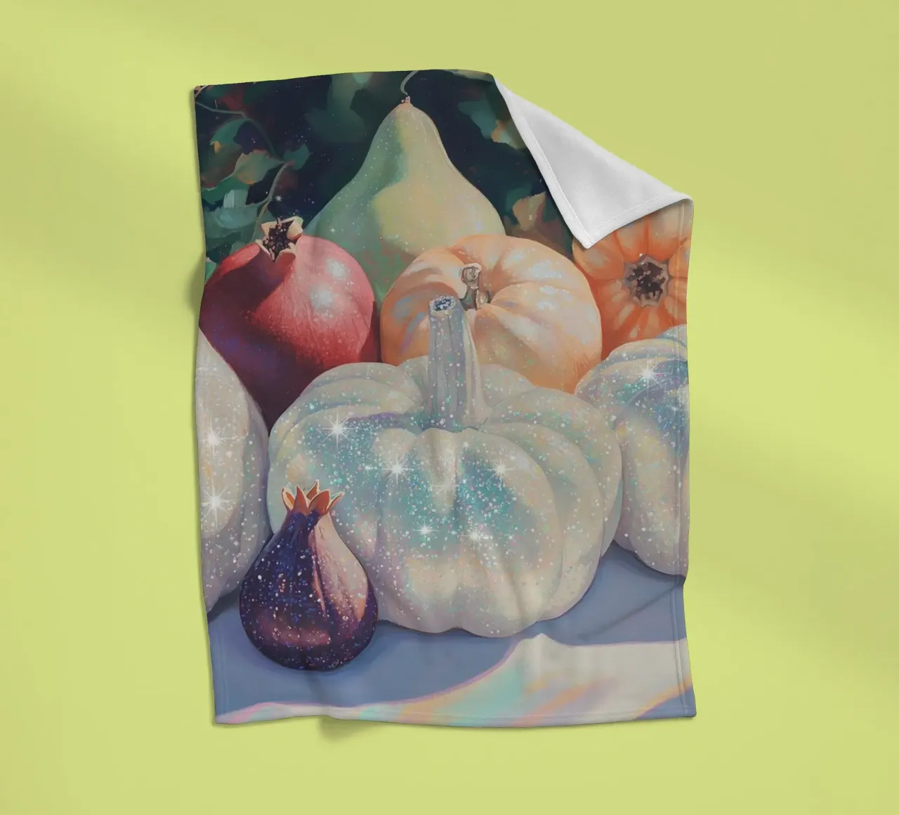 Raccolta autunnale con zucche scintillanti coperta in pile da Melloi Art Print