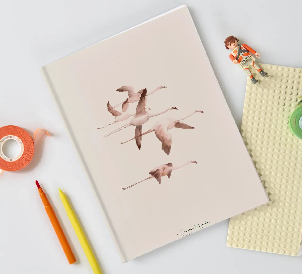 Watercolor flamingos in soft salmon pink tones notebook by Art by Susana Miranda ilustración