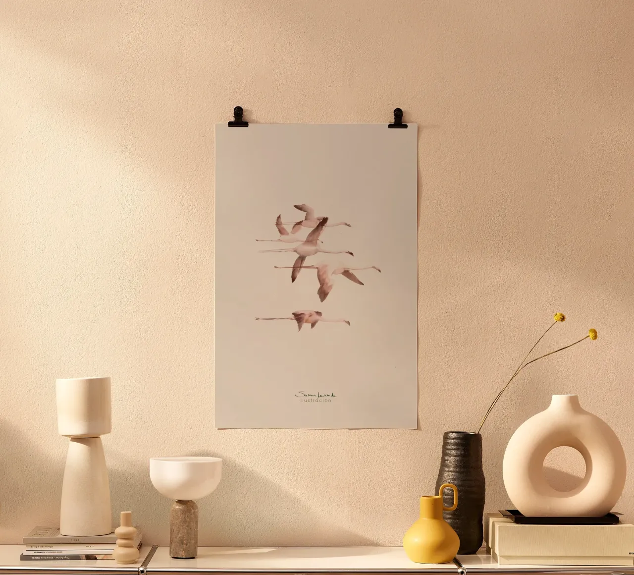 Aquarellierte Flamingos in zarten lachsrosa Tönen Hahnemühle von Art by Susana Miranda ilustración
