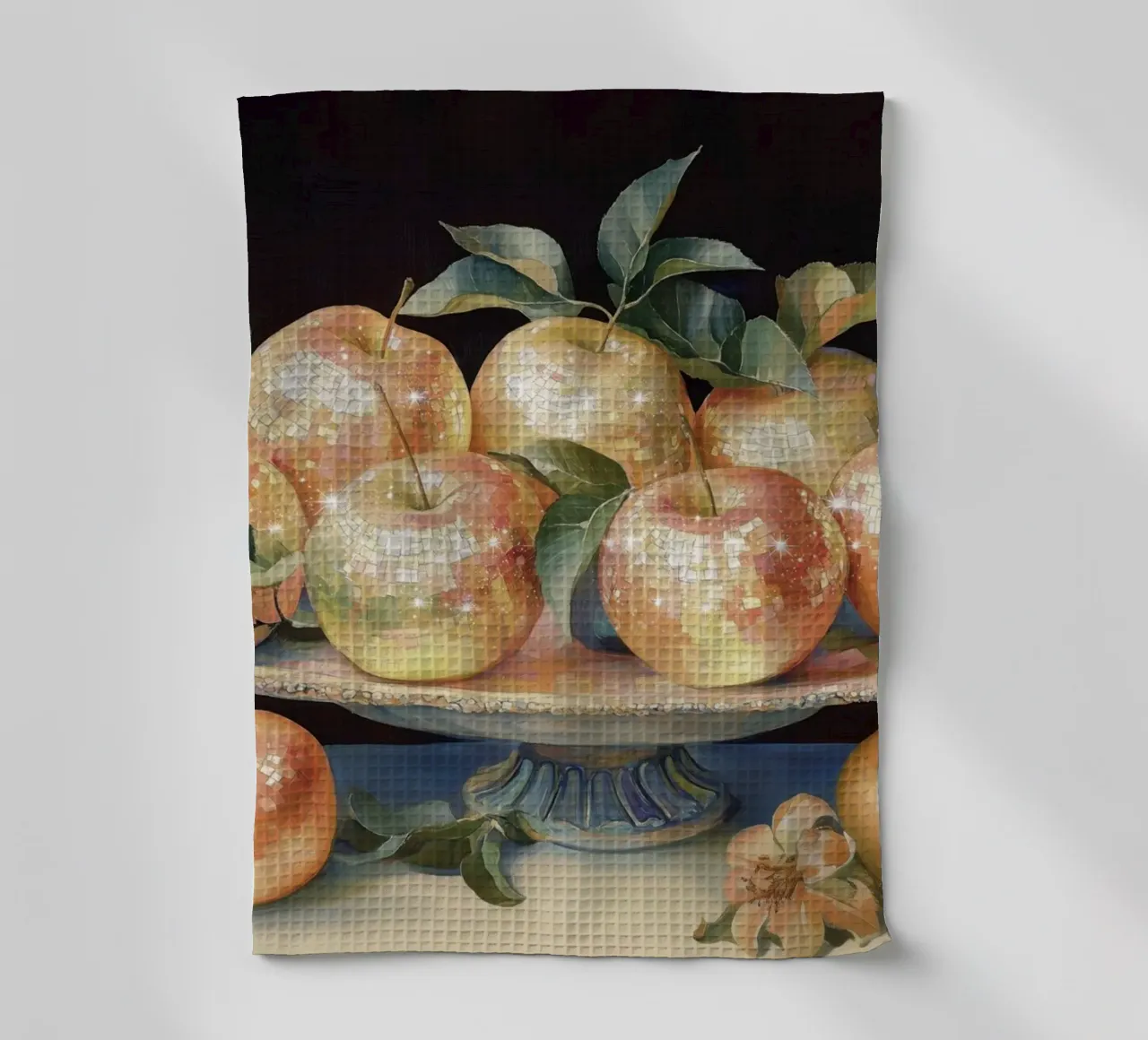 Nature morte de pommes disco sur une assiette décorative torchon de Melloi Art Print