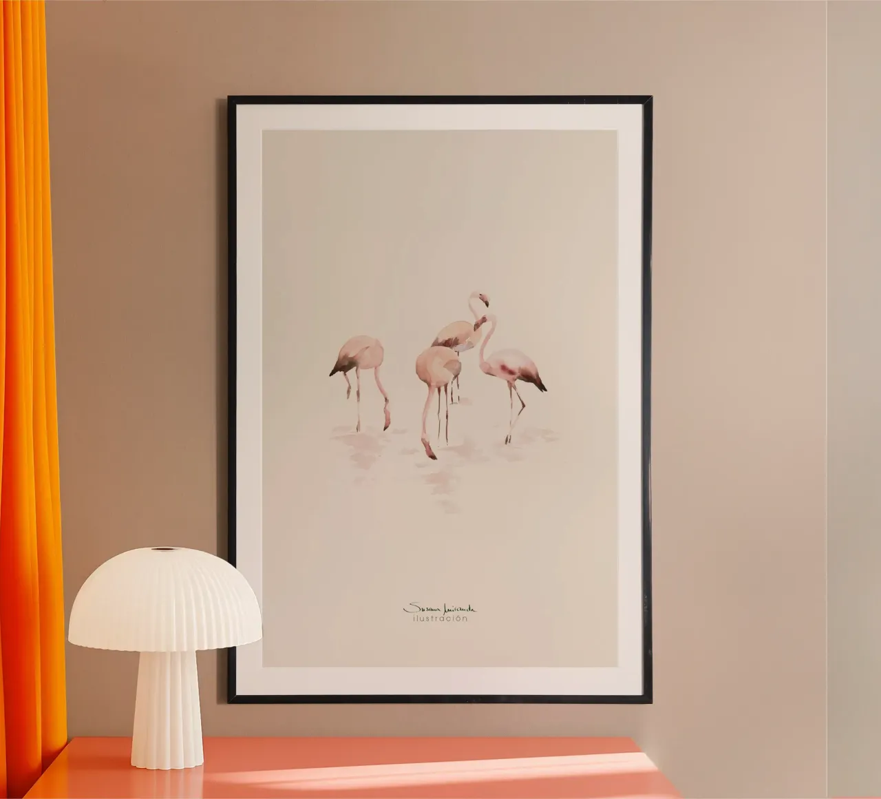 Handgezeichnete Aquarellflamingos in zarten lachsrosa Tönen. Hahnemühle von Art by Susana Miranda ilustración