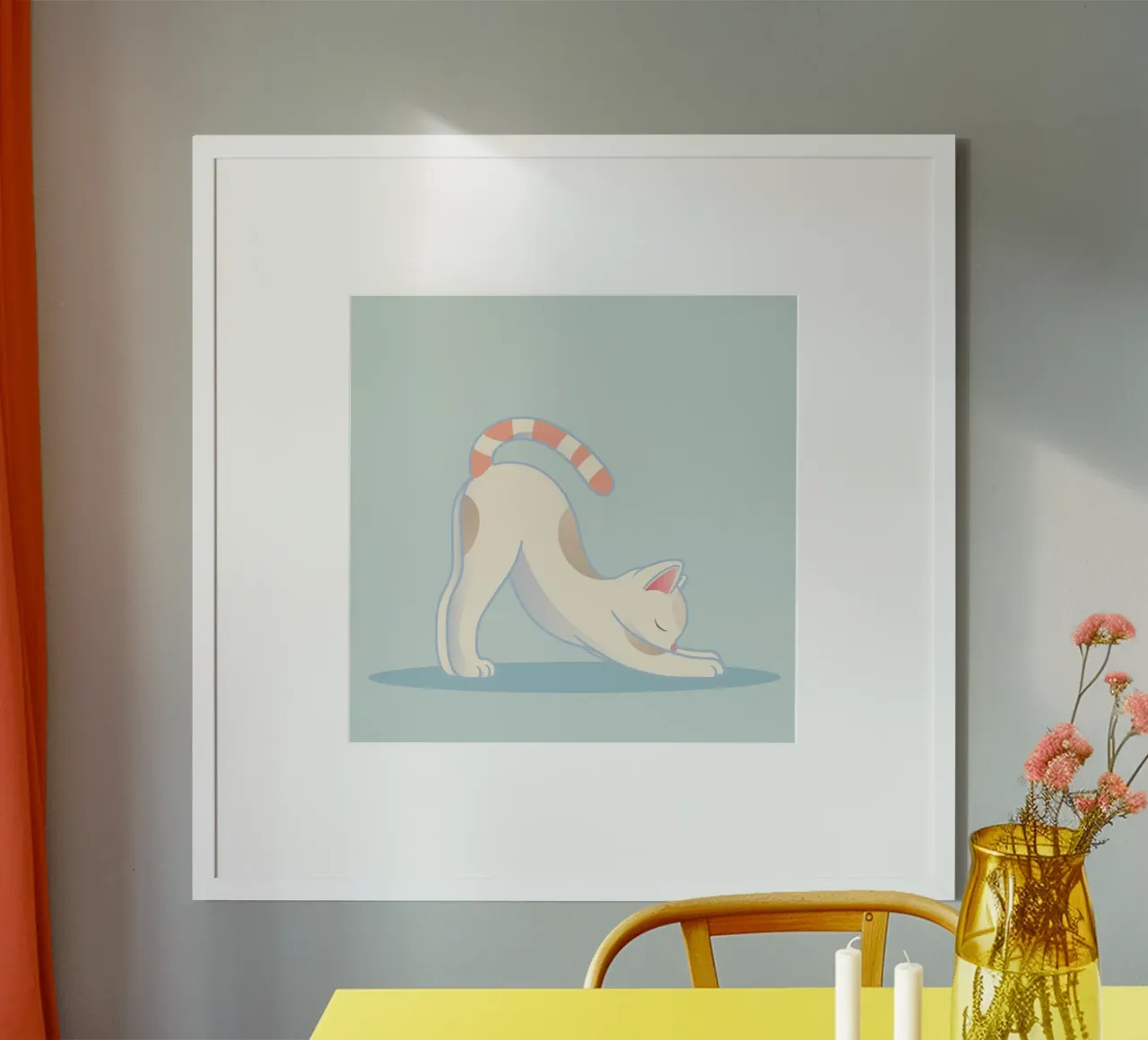 Gatto in posa yoga - stretching e rilassamento poster con telaio in alluminio da namosh