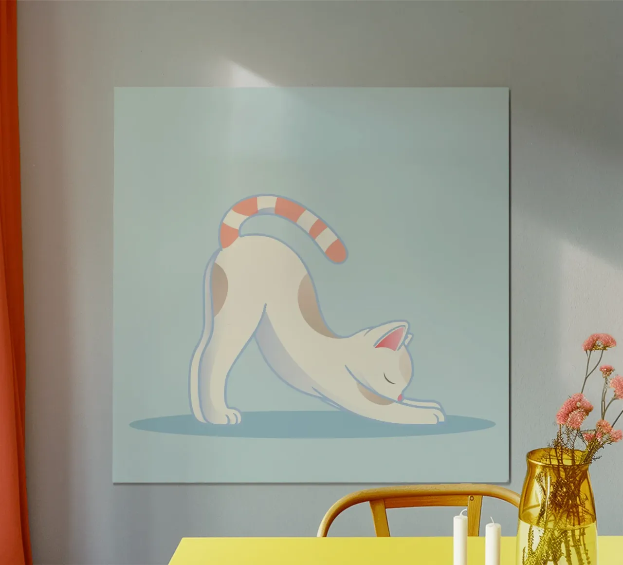 Gatto in posa yoga - stretching e rilassamento poster con telaio in alluminio da namosh