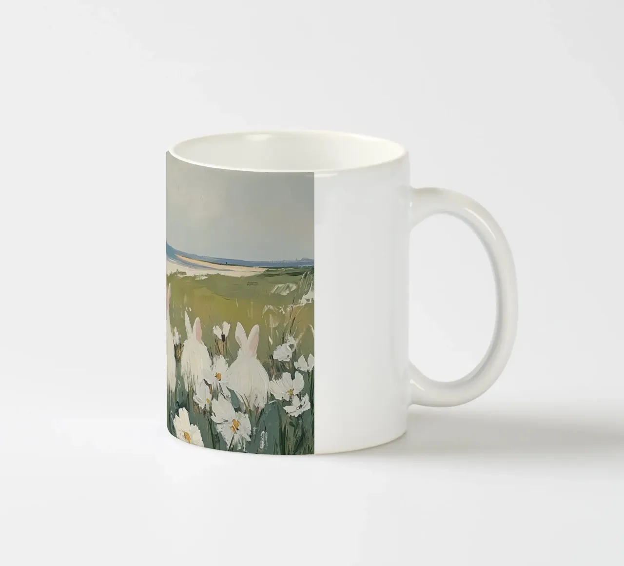 Conigli in un campo di fiori costiero tazza in ceramica da Melloi Art Print