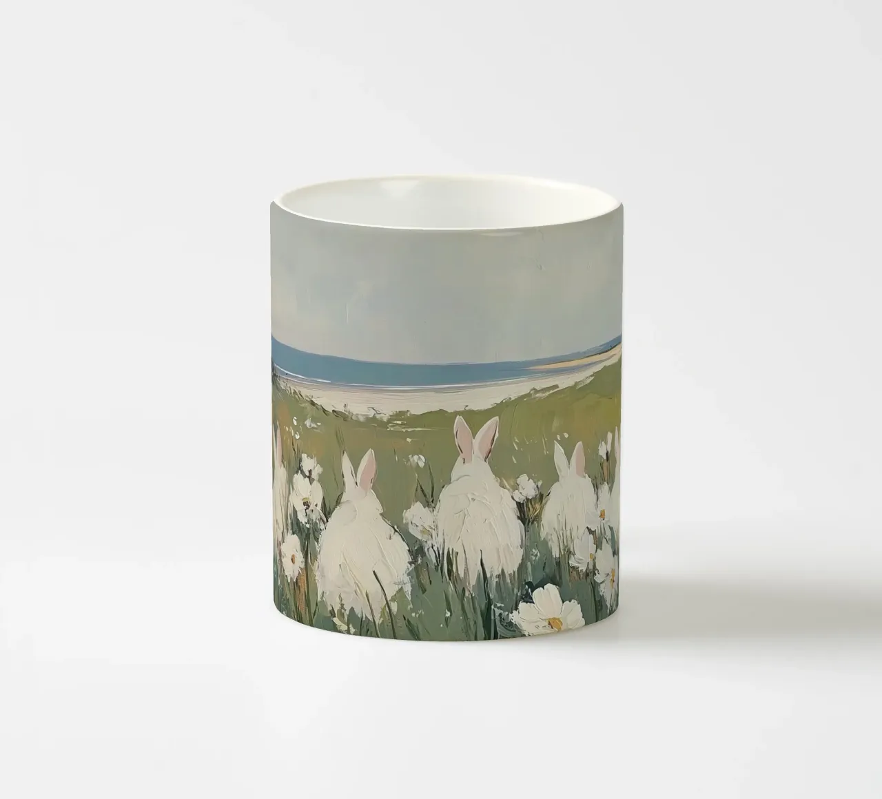 Conigli in un campo di fiori costiero tazza in ceramica da Melloi Art Print