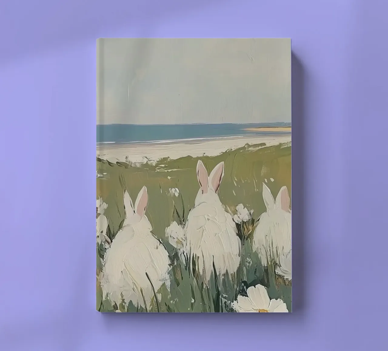 Rabbits in a Coastal Flower Field notebook by Melloi Art Print