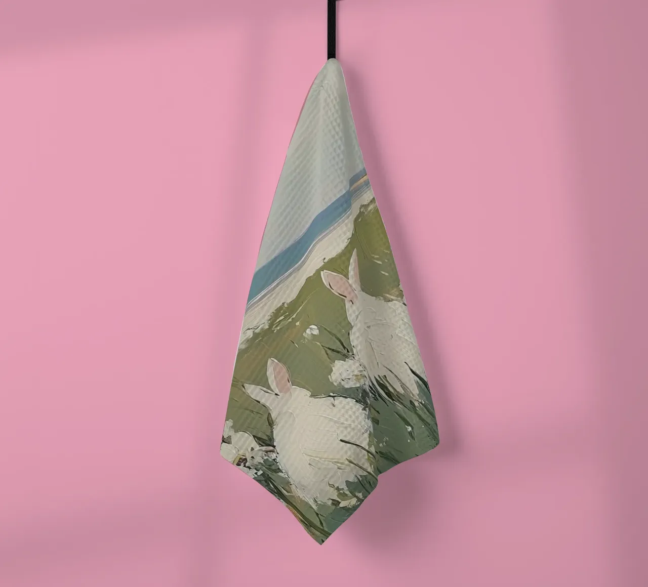 Lapins dans un champ de fleurs côtier torchon de Melloi Art Print