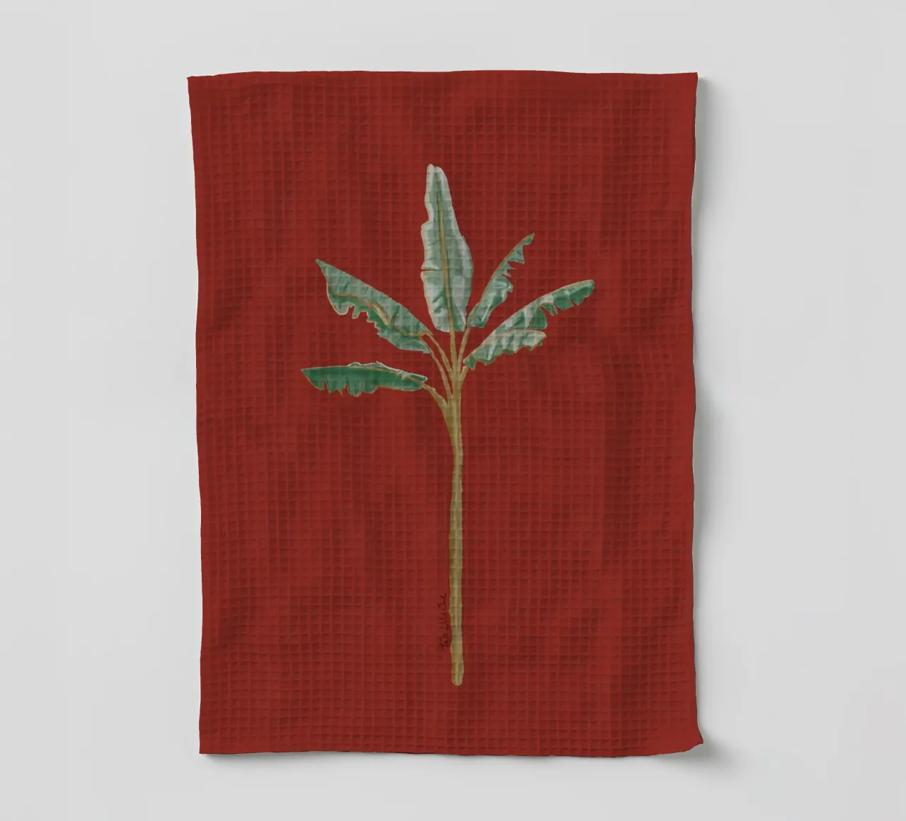 Banana Tree Vintage Red Burgundy Minimalist Illustration tea towel by This Wild Soul - Illustration