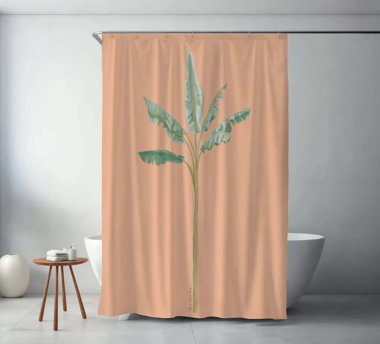 Peach Banana Tree Illustrazione acquerello minimalista Boho tenda da doccia da This Wild Soul - Illustration