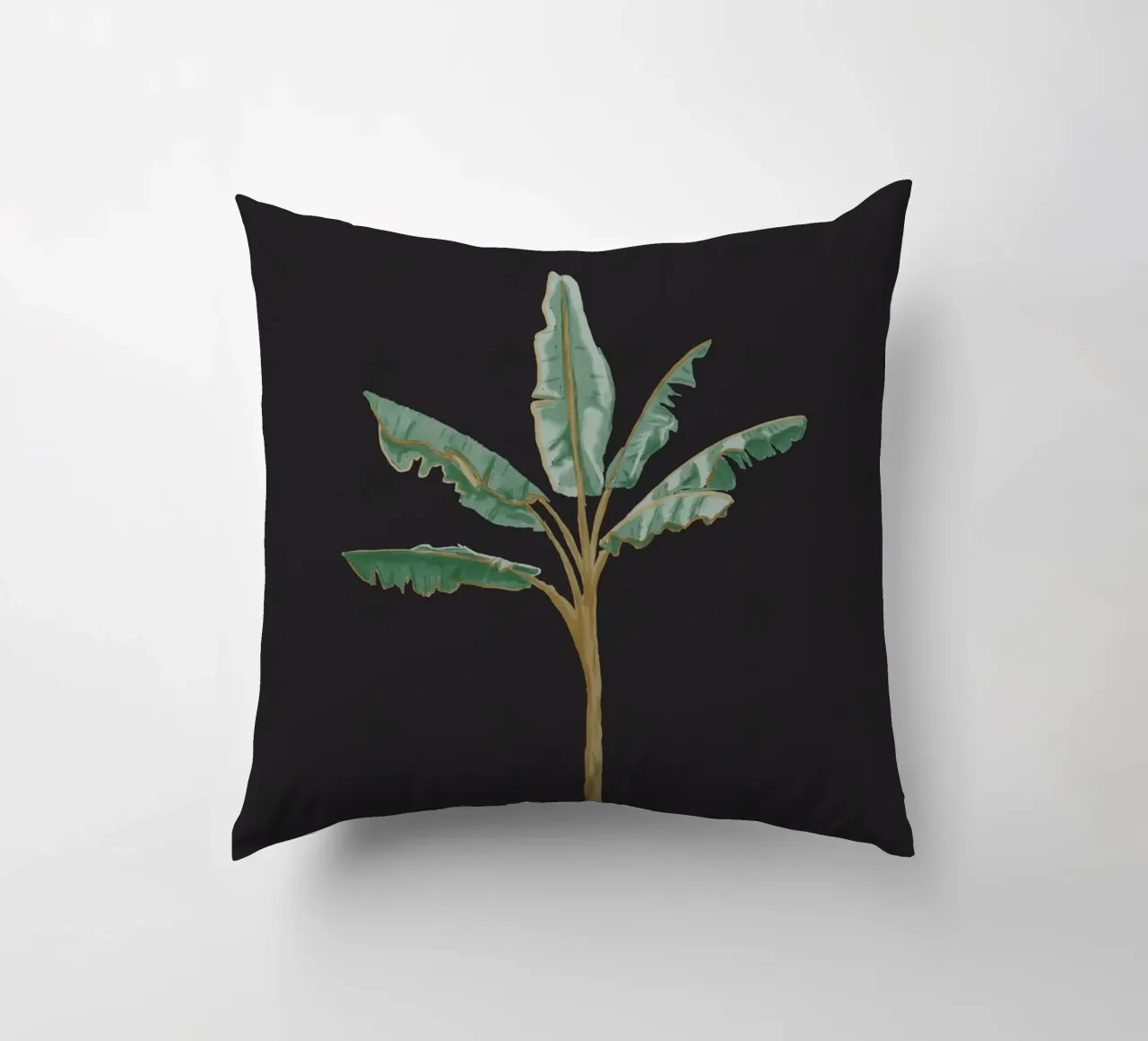 Boho Coastal Surfer Banana Tree Minimalista Sfondo nero cuscino da This Wild Soul - Illustration