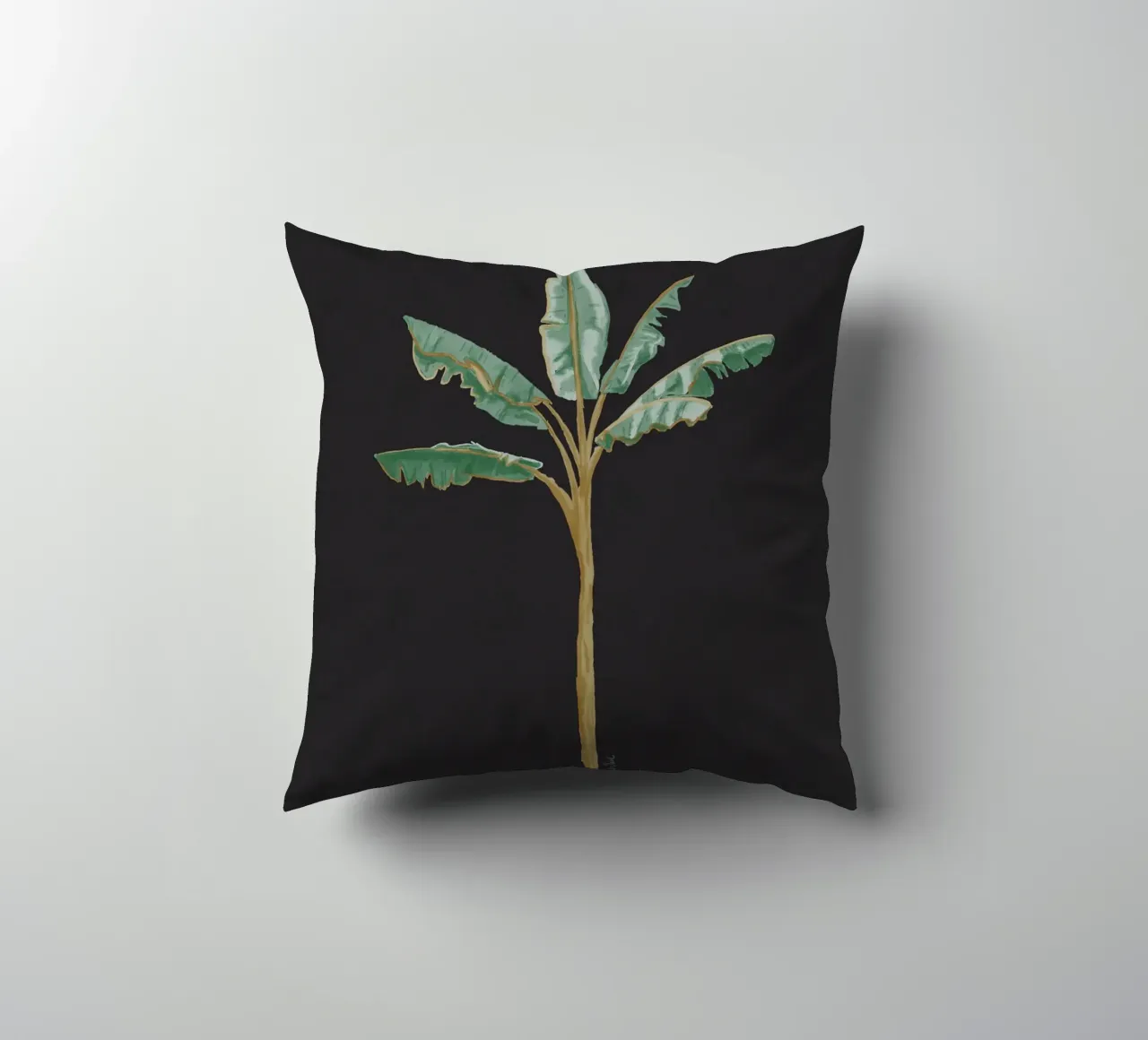 Boho Coastal Surfer Banana Tree Minimalista Sfondo nero cuscino da This Wild Soul - Illustration