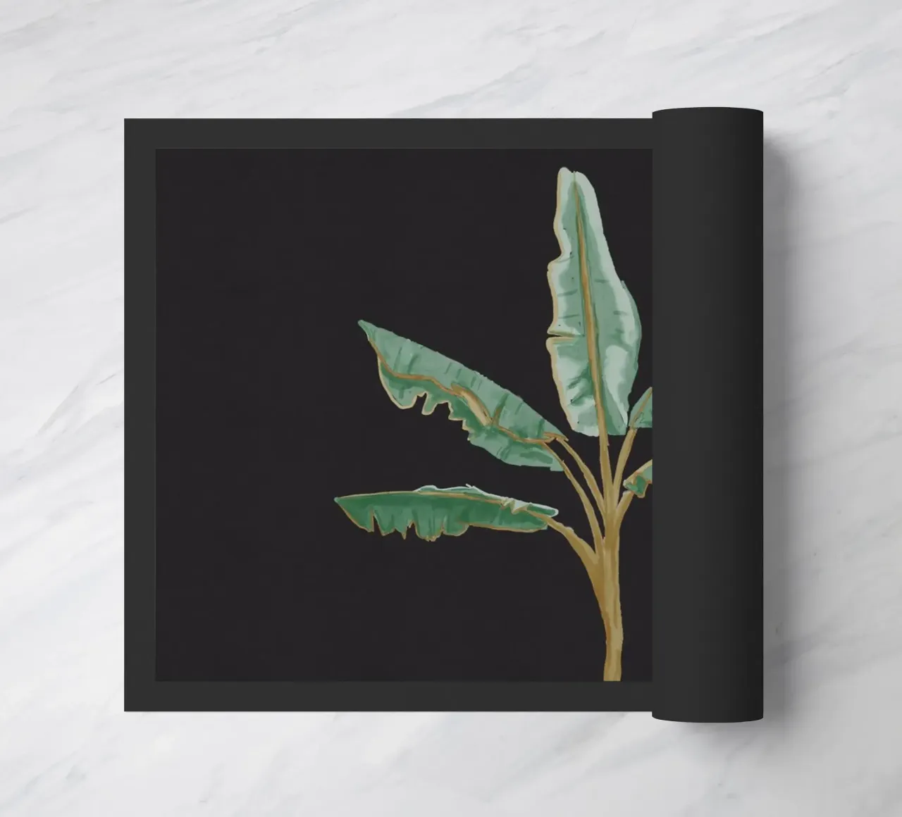 Boho Coastal Surfer Banana Tree Minimalista Sfondo nero zerbino da This Wild Soul - Illustration