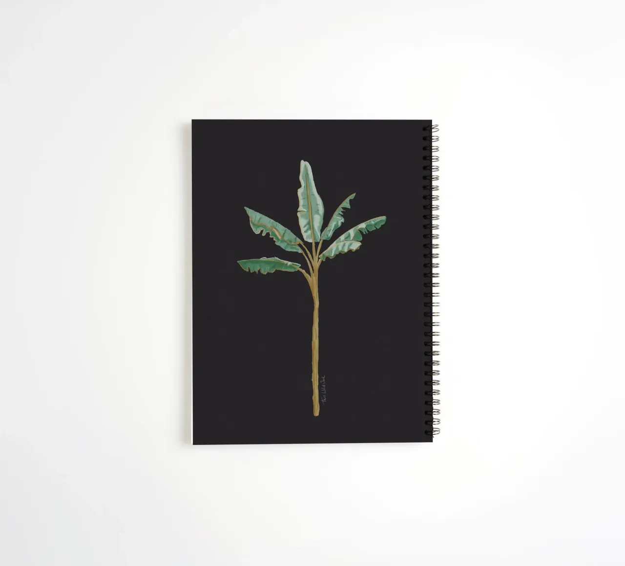 Boho Coastal Surfer Banana Tree Minimalist Black Background spiral notebook by This Wild Soul - Illustration