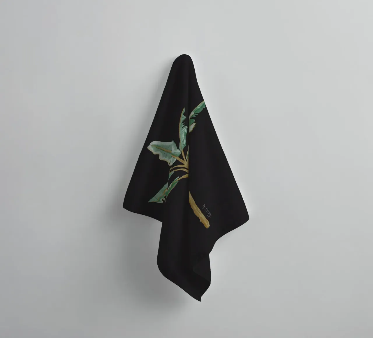 Boho Coastal Surfer Banana Tree Minimalist Black Background towel by This Wild Soul - Illustration