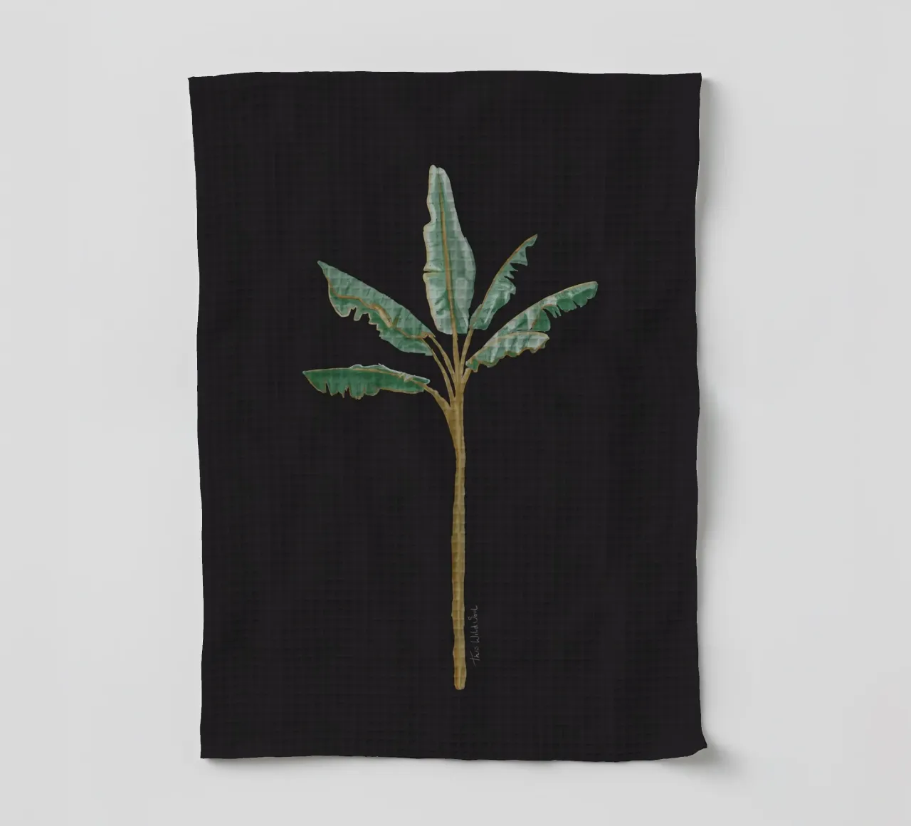 Boho Coastal Surfer Banana Tree Minimalista Sfondo nero canovaccio da cucina da This Wild Soul - Illustration
