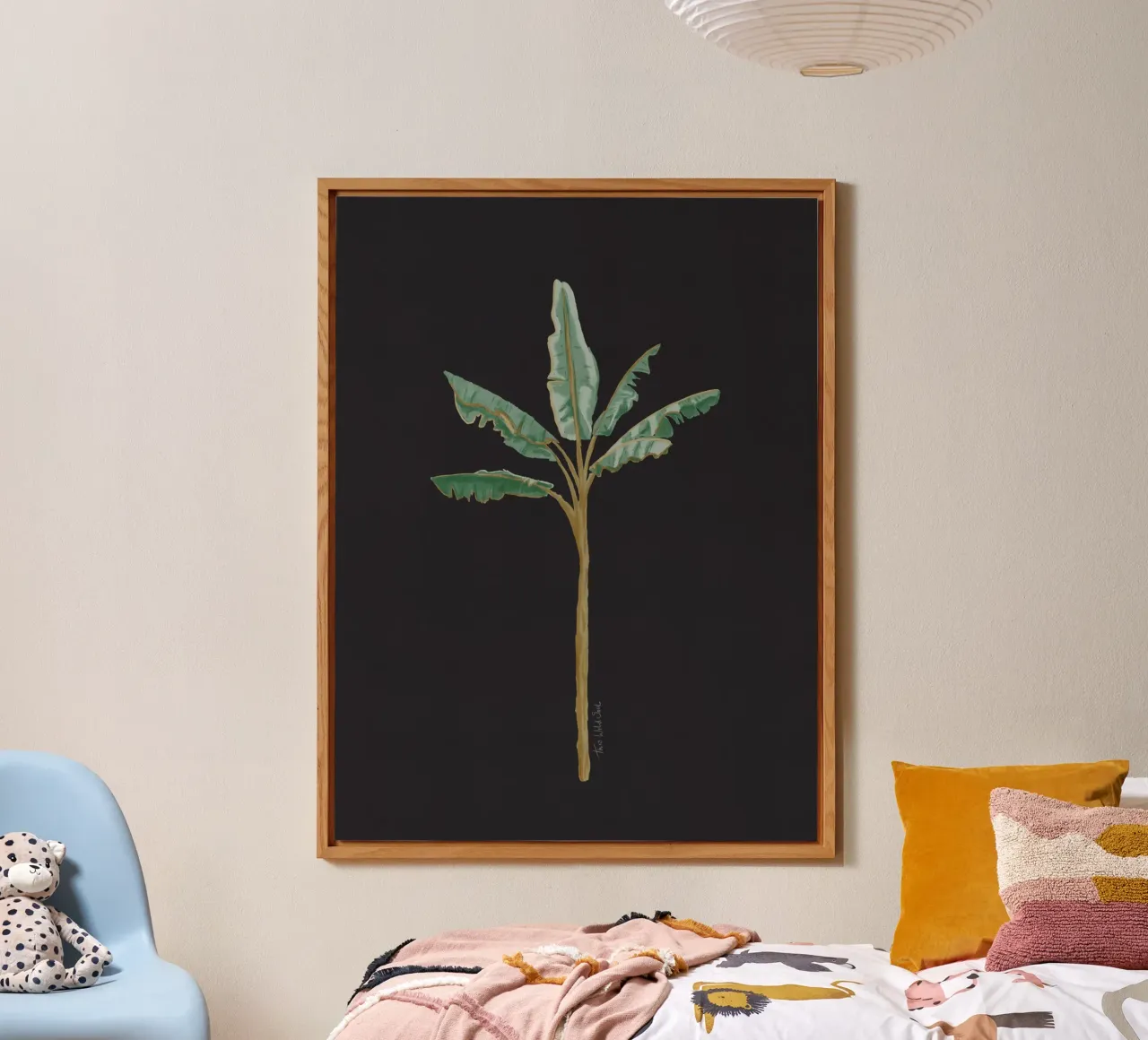 Boho Coastal Surfer Banana Tree Minimalista Sfondo nero alluminio dibond da This Wild Soul - Illustration