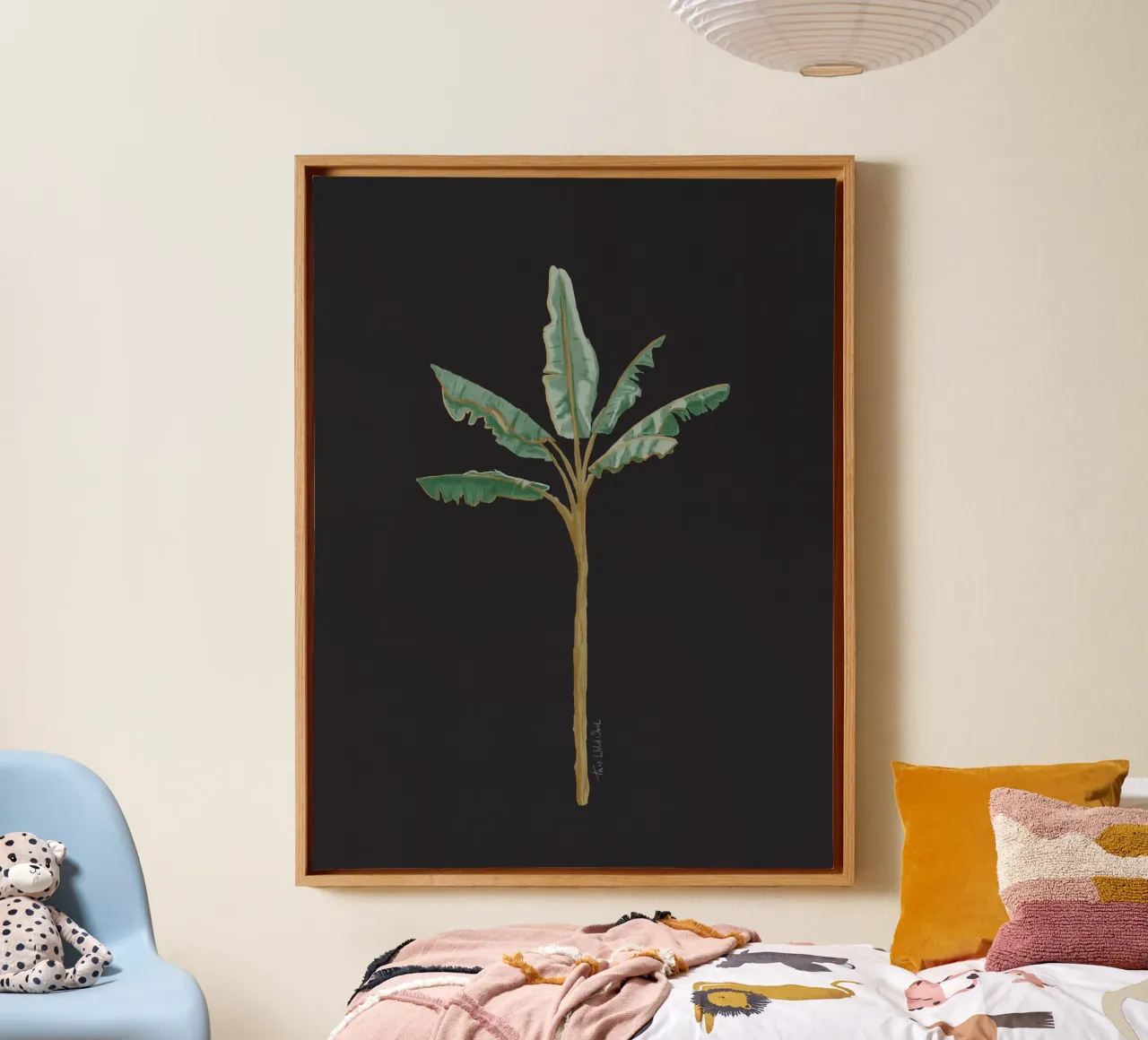 Boho Coastal Surfer Banana Tree Minimalist Black Background canvas by This Wild Soul - Illustration