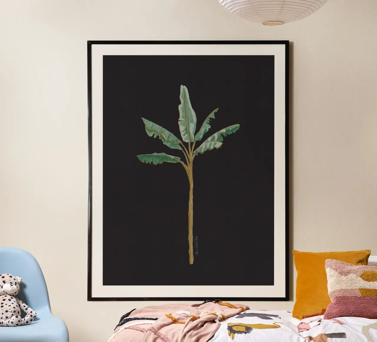 Boho Coastal Surfer Banana Tree Minimalista Sfondo nero poster da This Wild Soul - Illustration