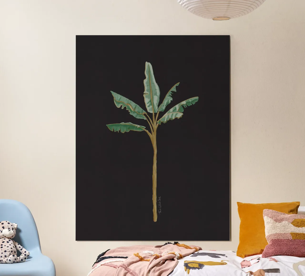 Boho Coastal Surfer Banana Tree Minimalista Sfondo nero poster da This Wild Soul - Illustration