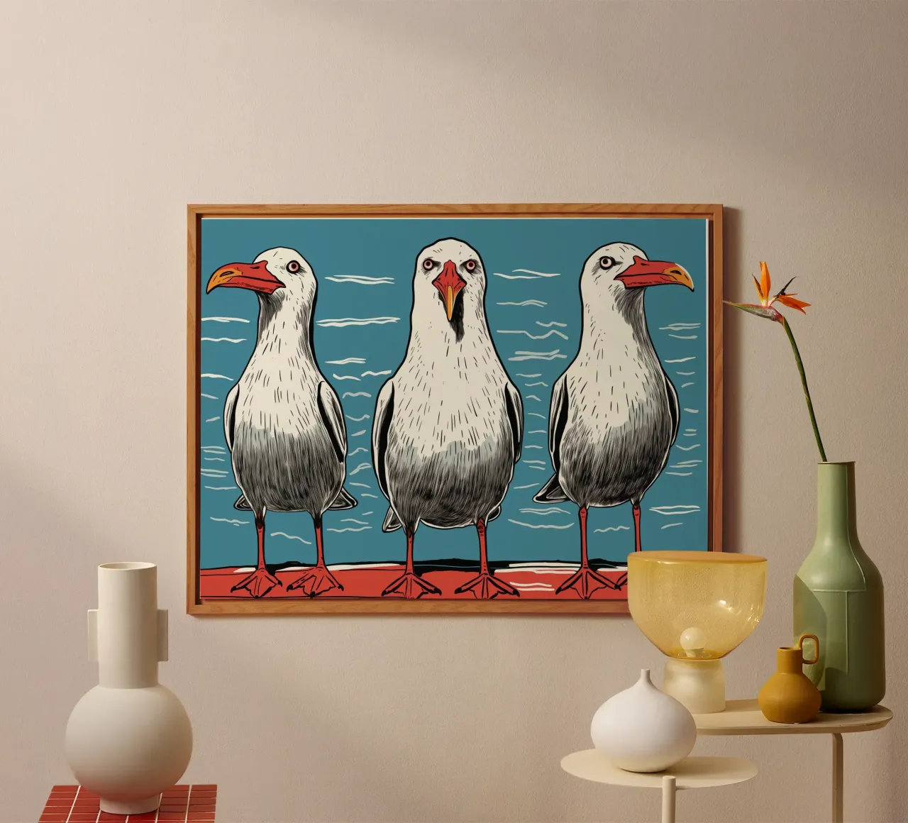 Three wild seagulls | Maritime beach motif forex plate by Autofocus