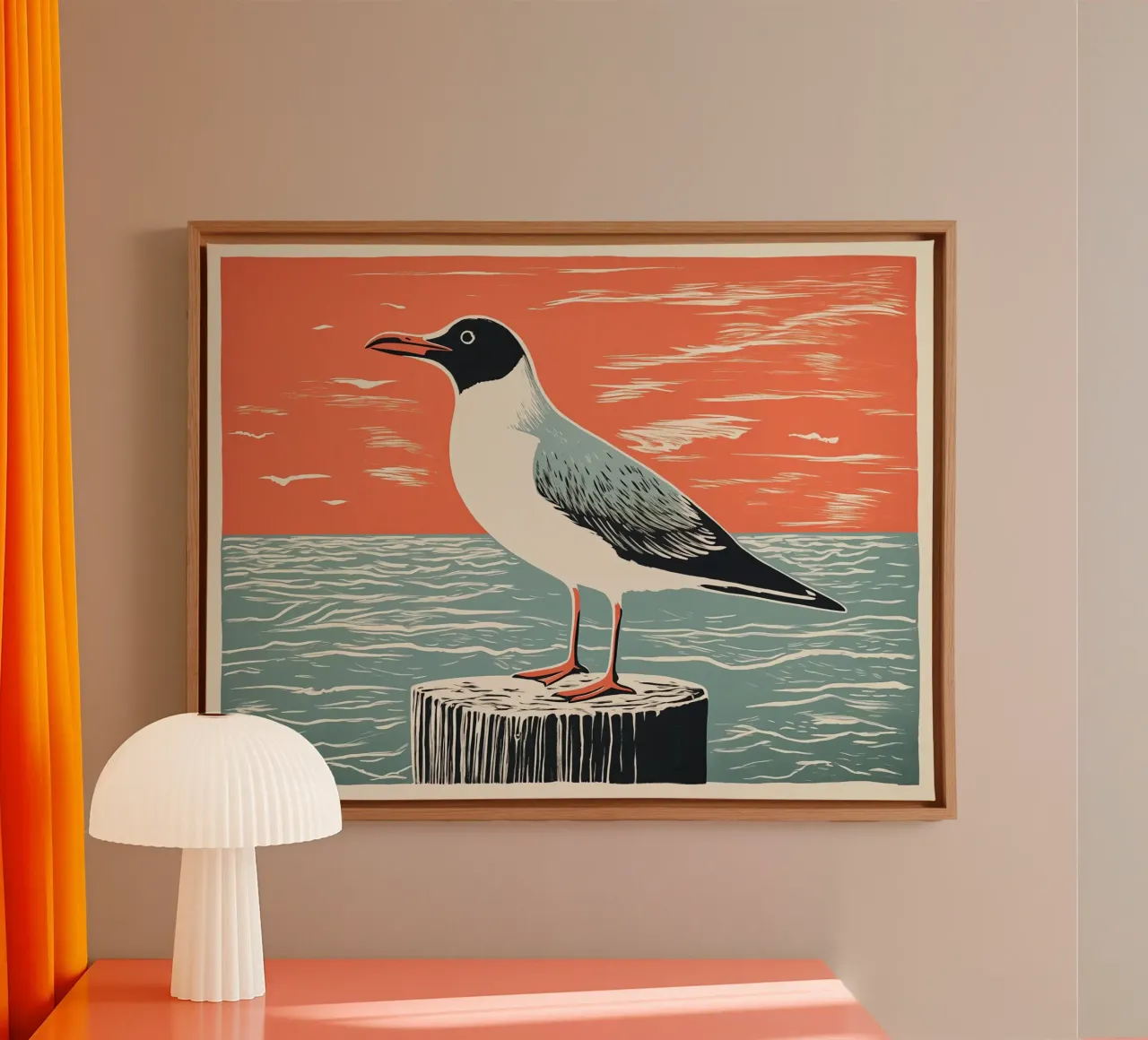 Zeemeeuw in de zonsondergang | Printen canvas met Baklijst van Autofocus