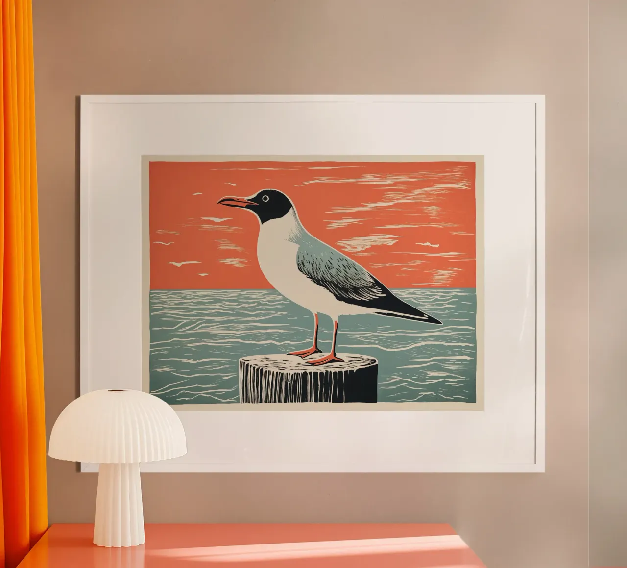 Möwe im Abendrot | Druckgrafik Poster von Autofocus