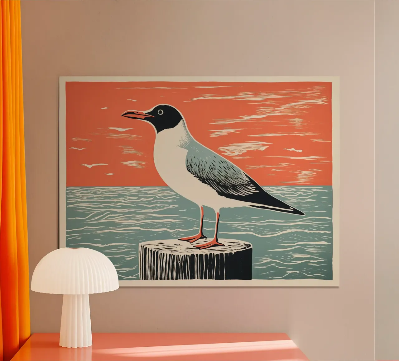 Möwe im Abendrot | Druckgrafik Poster von Autofocus