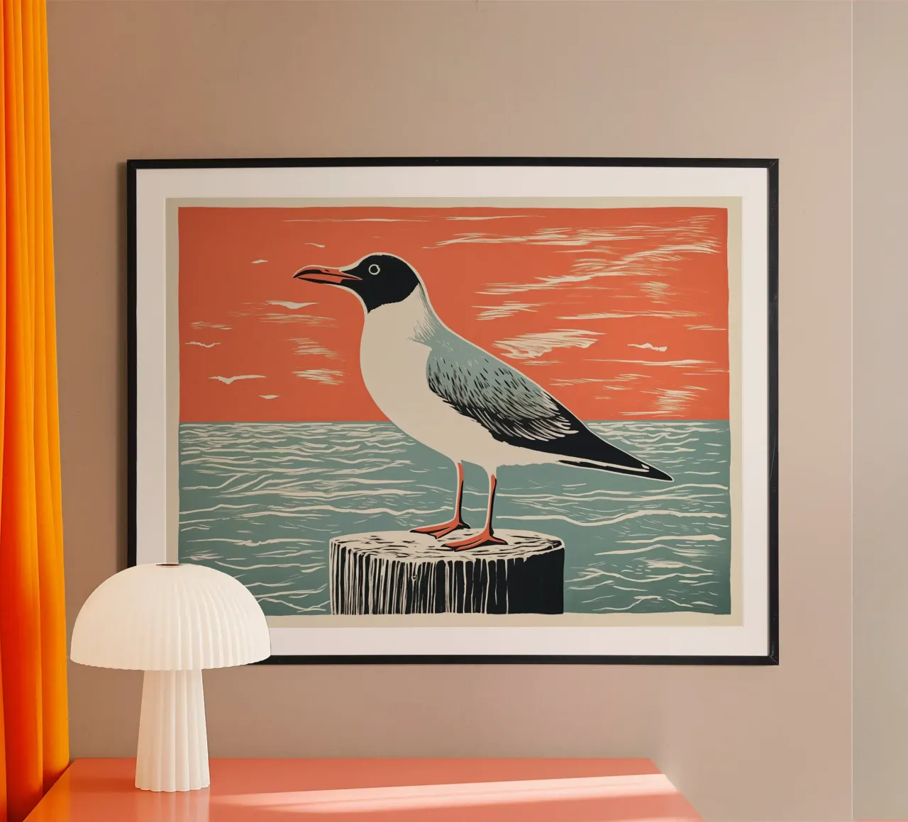 Möwe im Abendrot | Druckgrafik Poster von Autofocus