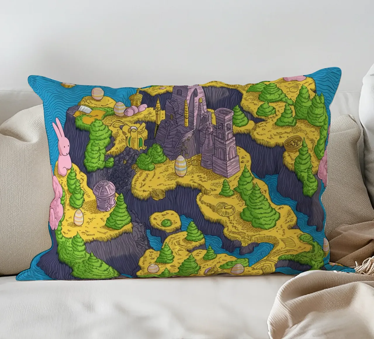 Mappa del Tesoro con Conigli Rosa | Compleanno Bambini cuscino da Kaji