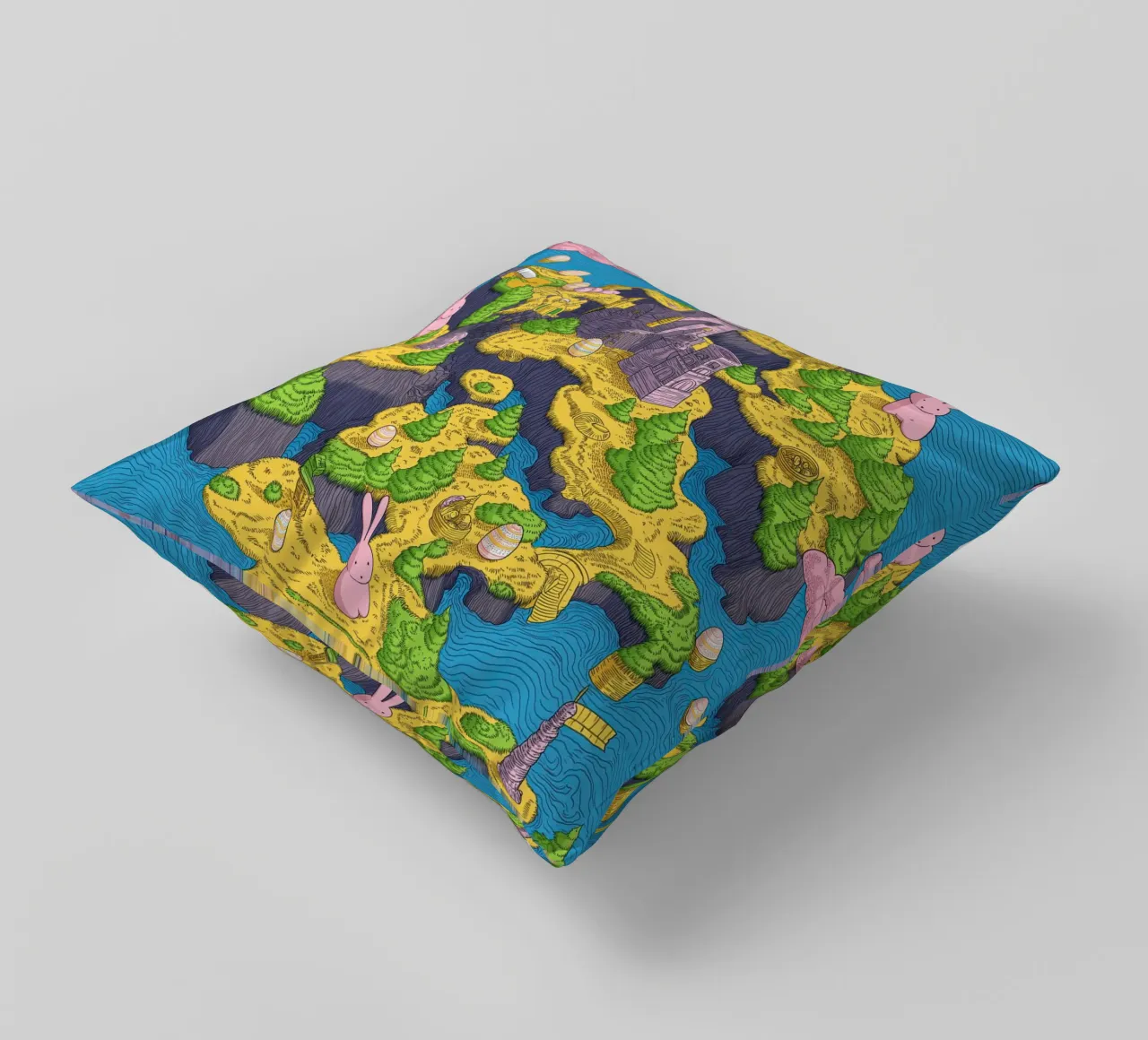 Mappa del Tesoro con Conigli Rosa | Compleanno Bambini cuscino da Kaji