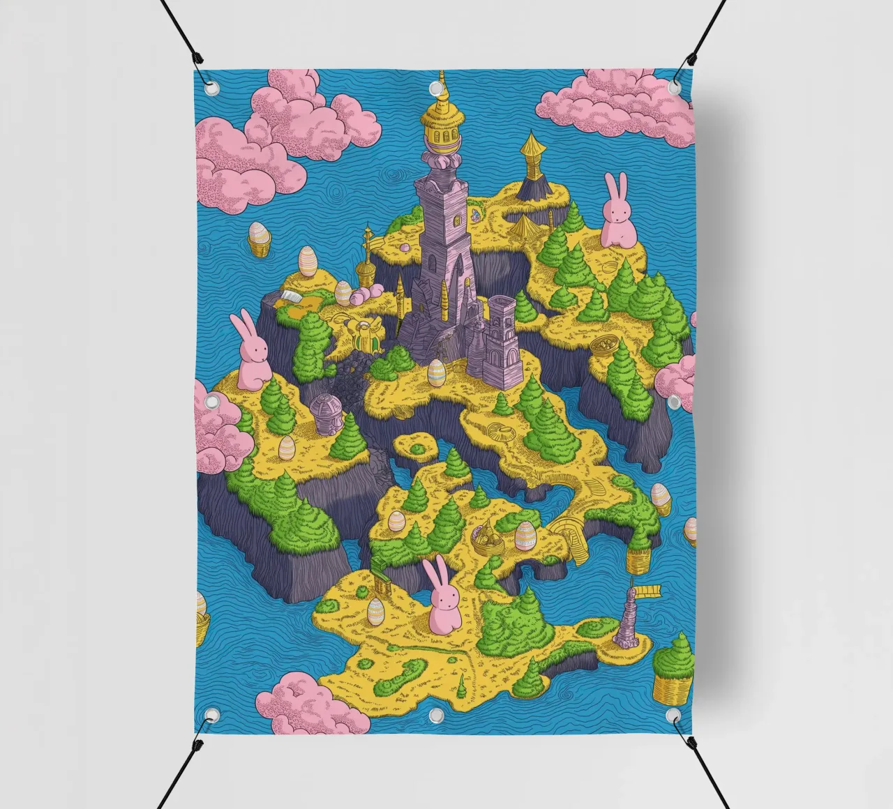 Mappa del Tesoro con Conigli Rosa | Compleanno Bambini telo in pvc da Kaji