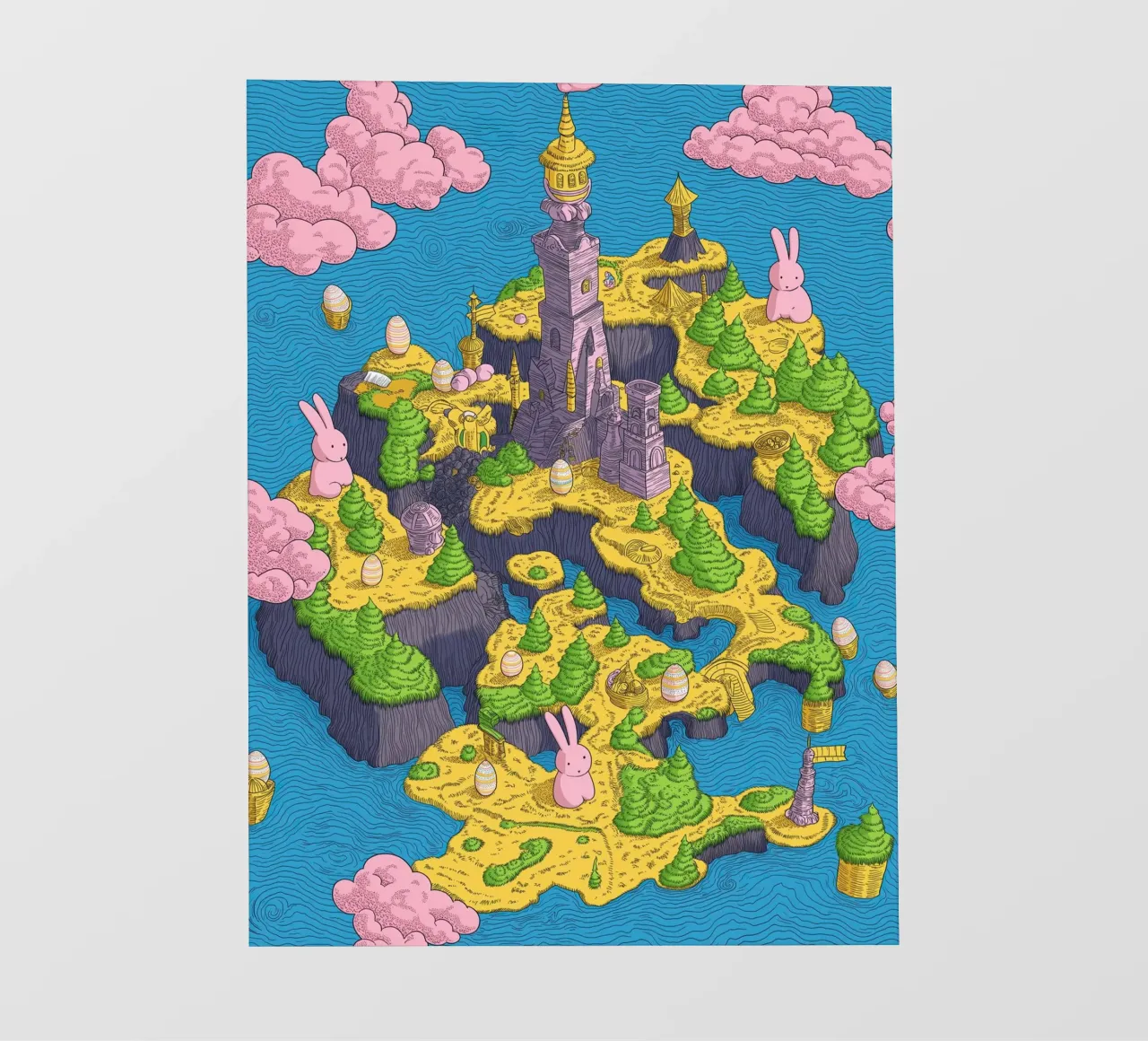 Mappa del Tesoro con Conigli Rosa | Compleanno Bambini telo in pvc da Kaji