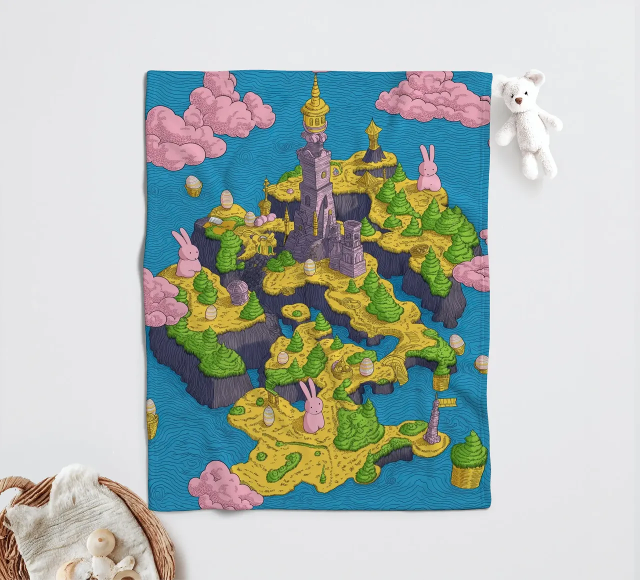 Mappa del Tesoro con Conigli Rosa | Compleanno Bambini coperta in pile da Kaji