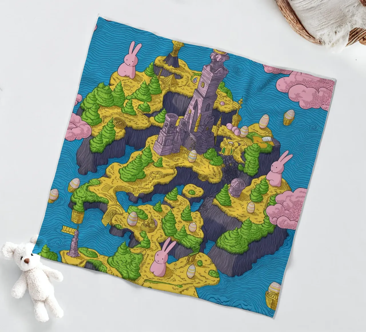 Mappa del Tesoro con Conigli Rosa | Compleanno Bambini coperta in pile da Kaji