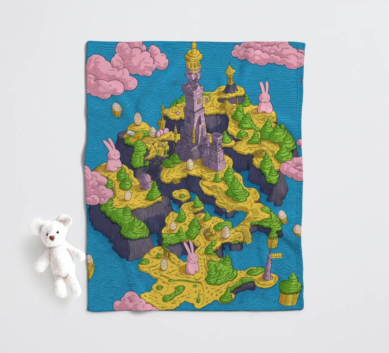 Mappa del Tesoro con Conigli Rosa | Compleanno Bambini coperta in pile da Kaji