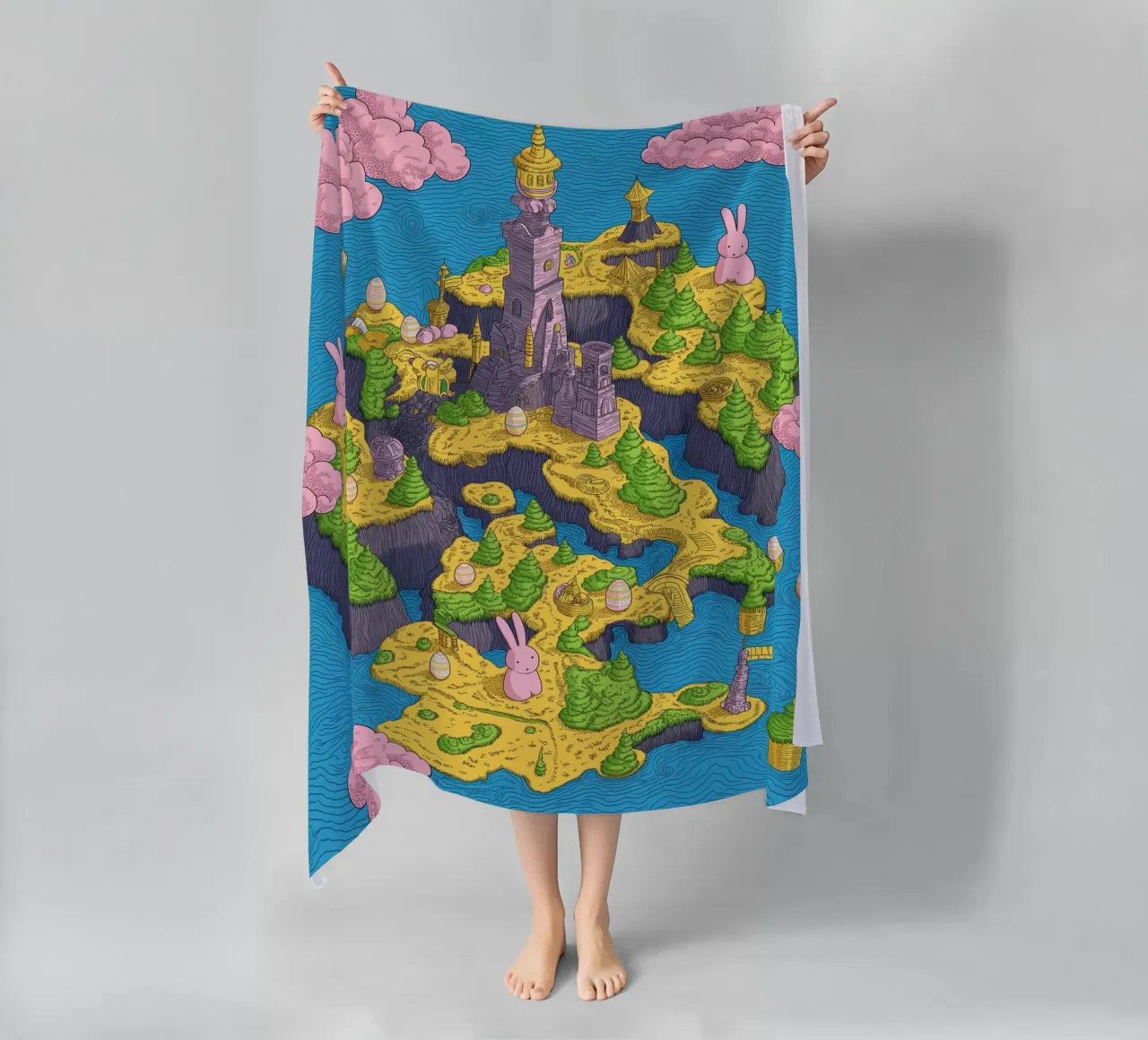 Mappa del Tesoro con Conigli Rosa | Compleanno Bambini telo mare da Kaji