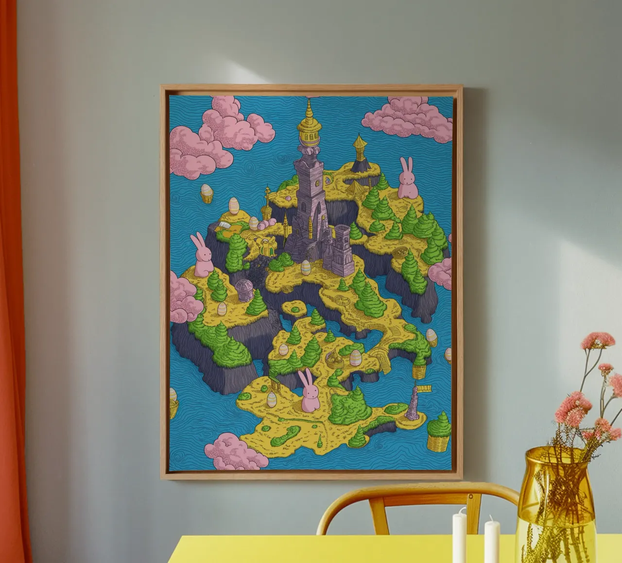 Mappa del Tesoro con Conigli Rosa | Compleanno Bambini tela con Cornice a cassetta da Kaji