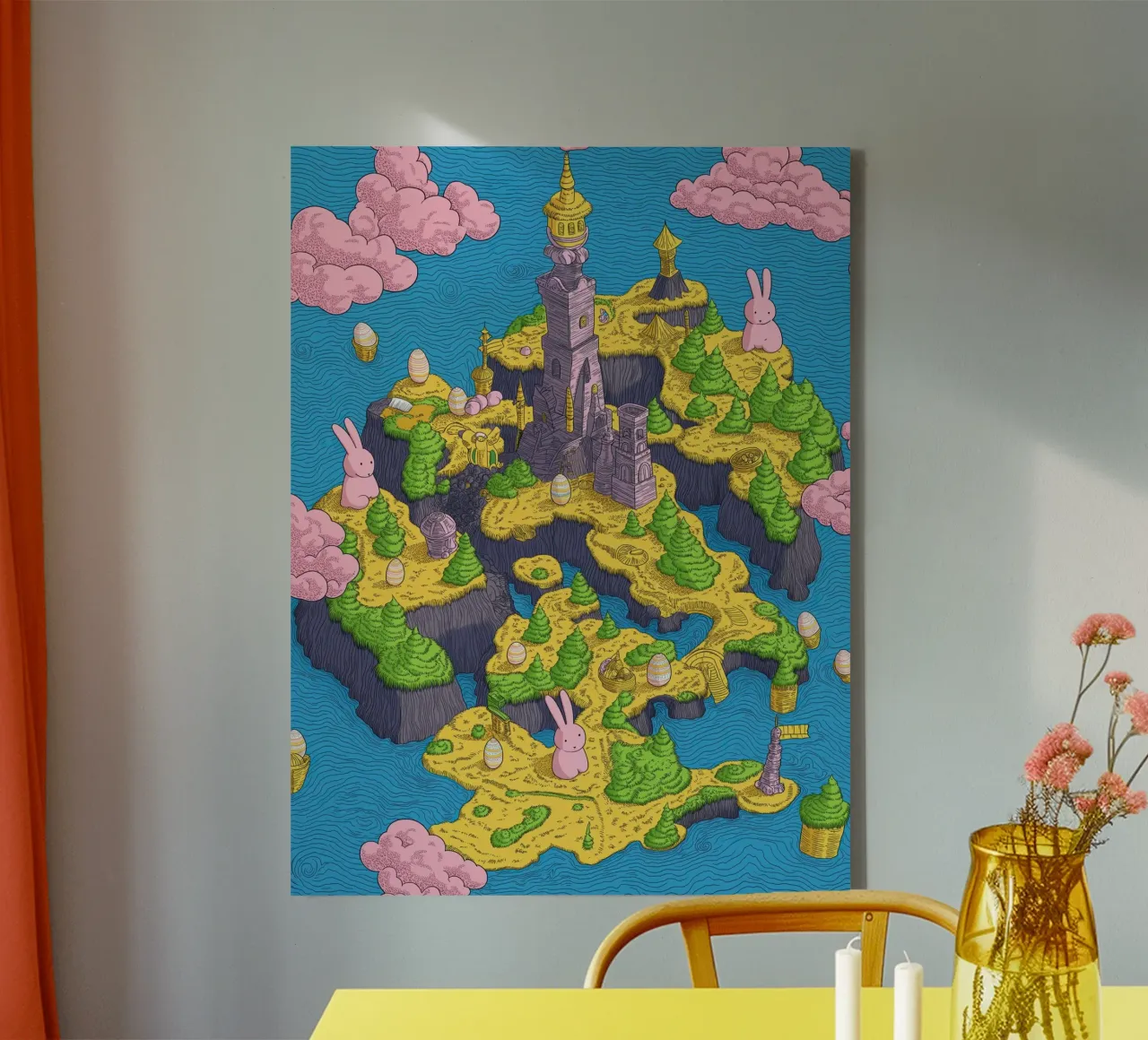 Mappa del Tesoro con Conigli Rosa | Compleanno Bambini tela con Cornice a cassetta da Kaji