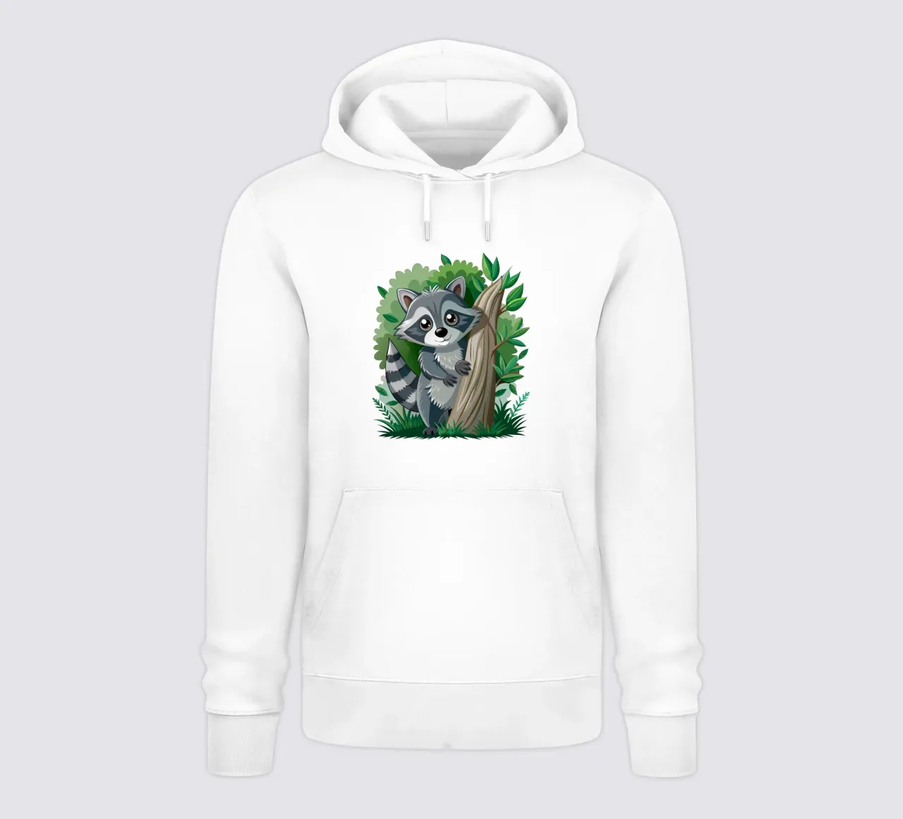 Cartone animato di procione carino nella foresta felpa con cappuccio da flufftee